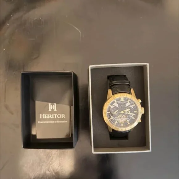 Authentic Heritor 44mm Automatic Hannibal Semi-Skeleton Leather-Band Watch - Picture 4 of 9